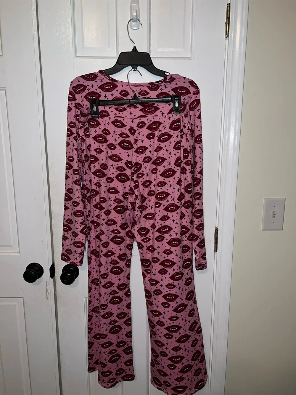 Madden Girl Pink Pajama Set with Red Lip Print